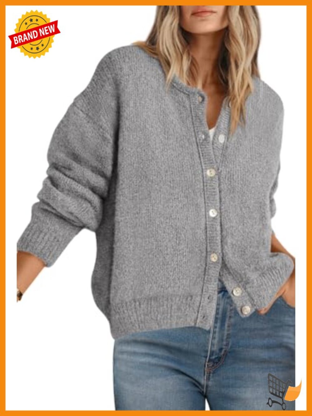 Long Sleeve Crewneck Button Down Cardigan Sweater Lightweight Knit